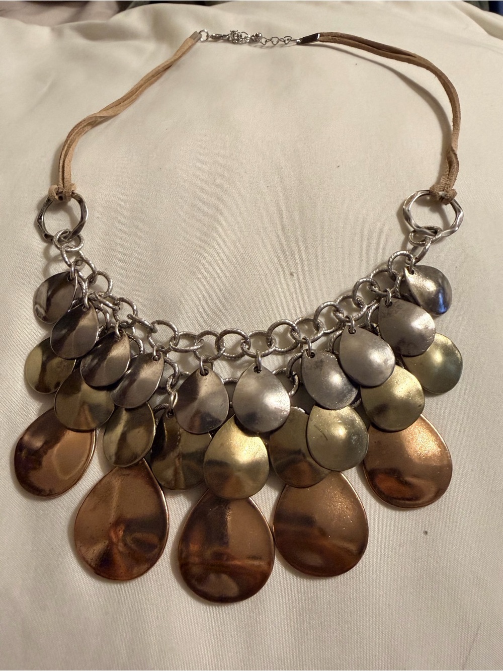 Mixed Metal Teardrop Statement Necklace